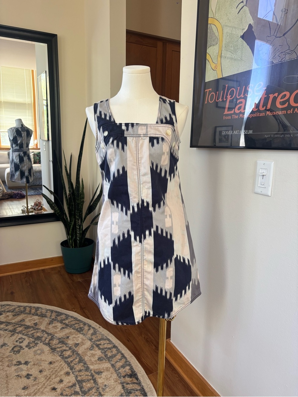 Marc by Marc Jacobs Navy Cream Ikat Print Shift Mini Dress XS